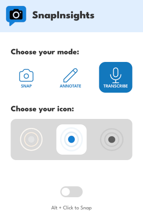 Extension popup showing mode selection